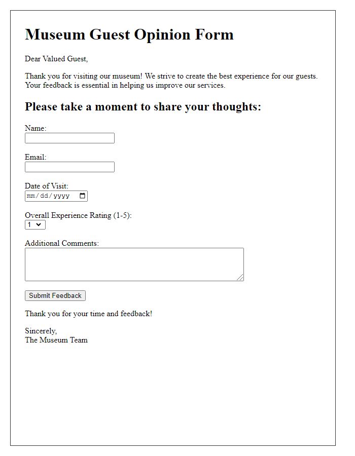 Letter template of museum guest opinion form