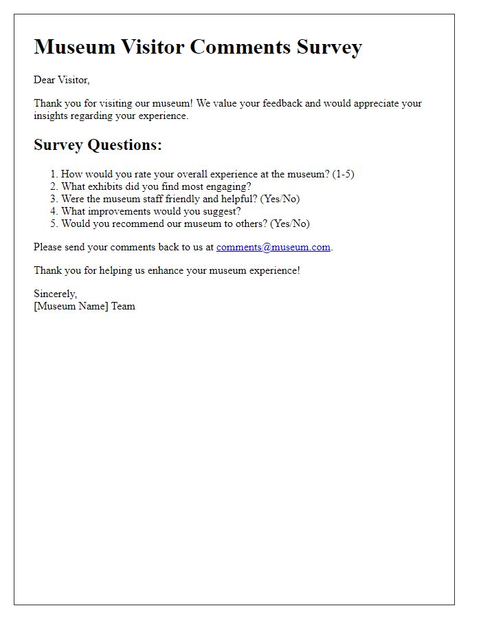 Letter template of museum visitor comments survey