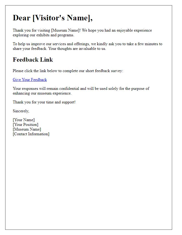 Letter template of museum visitor feedback request