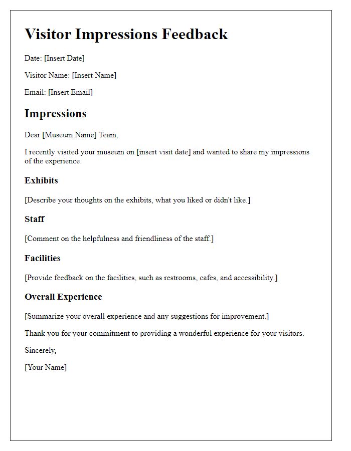 Letter template of museum visitor impressions feedback