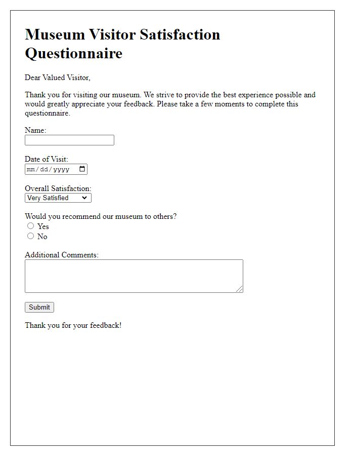 Letter template of museum visitor satisfaction questionnaire