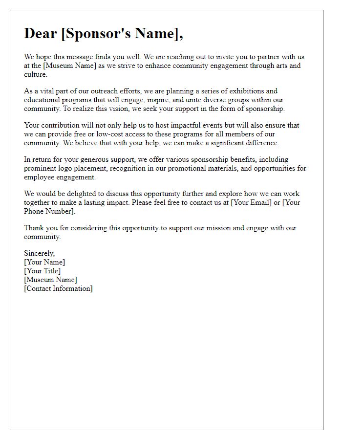 Letter template of museum sponsorship appeal for community engagement