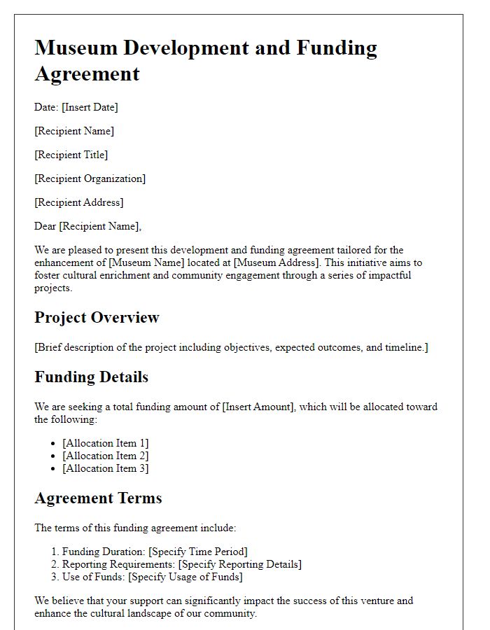 Letter template of museum development and funding agreement