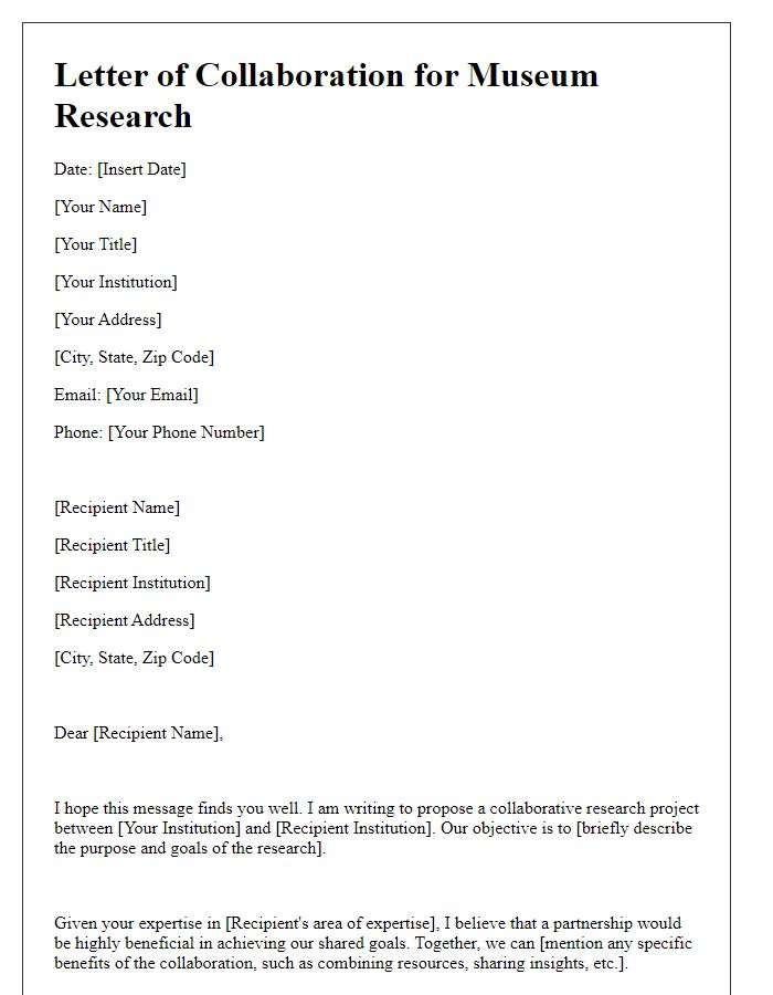 Letter template of museum research collaboration