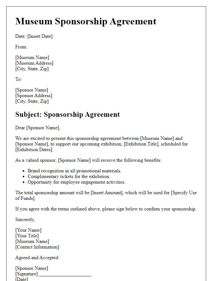 Letter template of museum sponsorship agreement