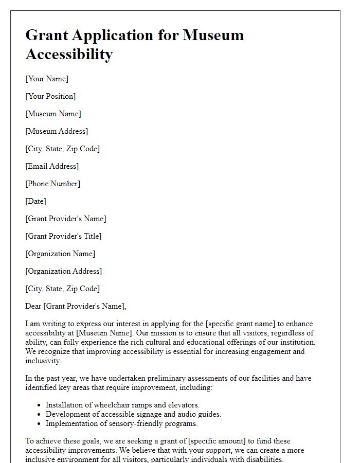 Letter template of application for museum accessibility grants