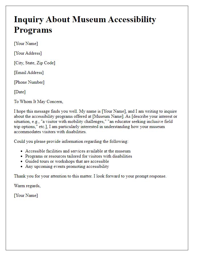 Letter template of inquiry about museum accessibility programs