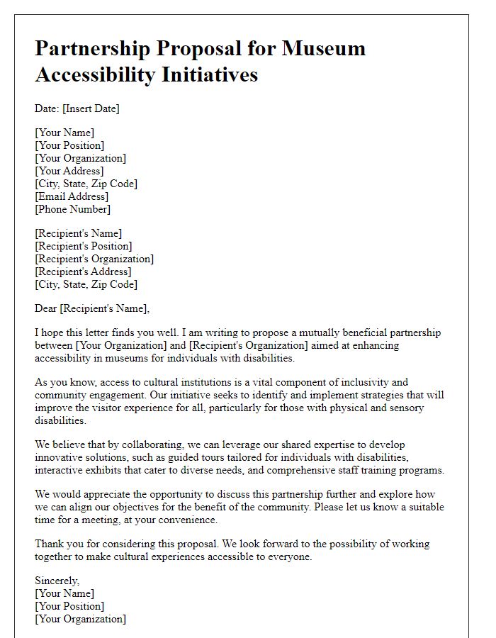 Letter template of partnership proposal for museum accessibility initiatives