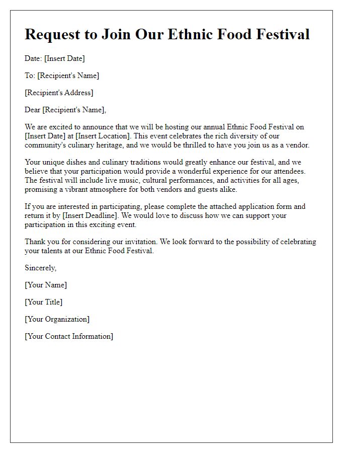 Letter template of request to join our ethnic food festival.