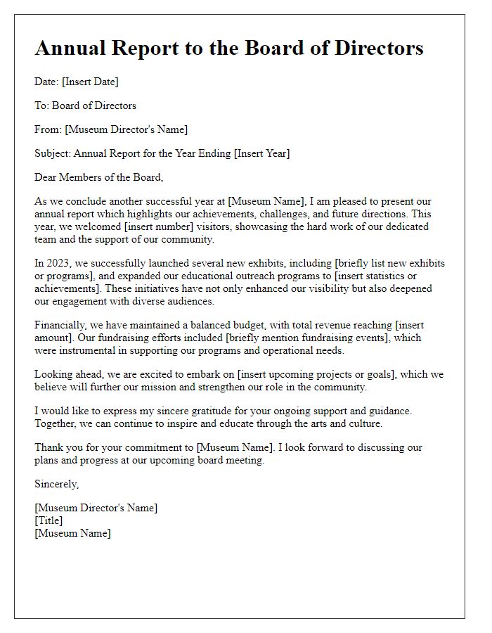 Letter template of museum annual report for the board of directors