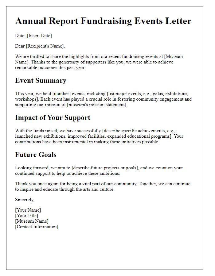 Letter template of museum annual report for fundraising events