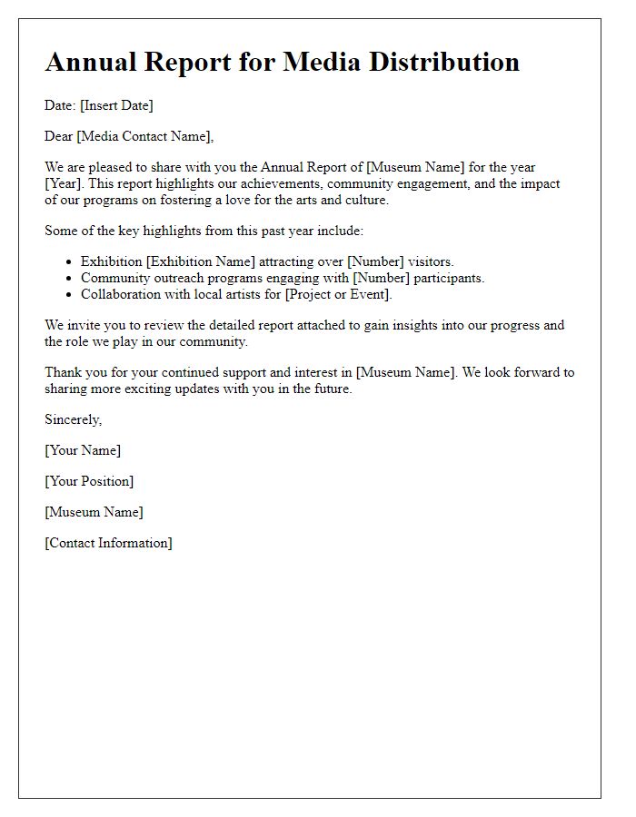 Letter template of museum annual report for media distribution