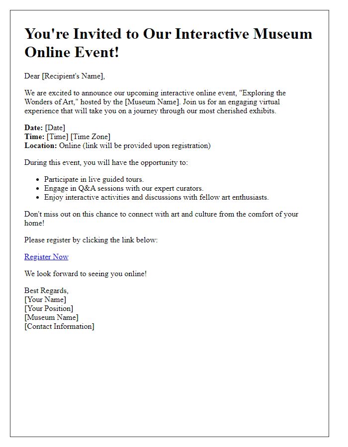 Letter template of interactive museum online event