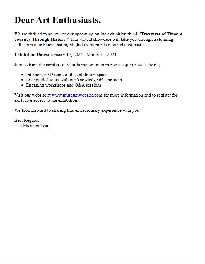 Letter template of museum online exhibition announcement