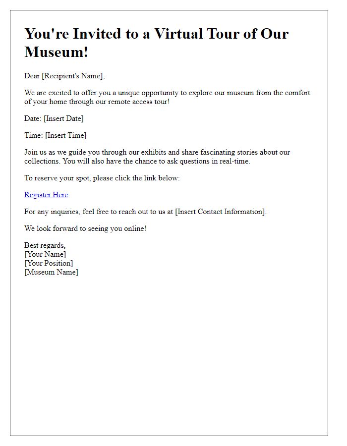 Letter template of museum remote access tour