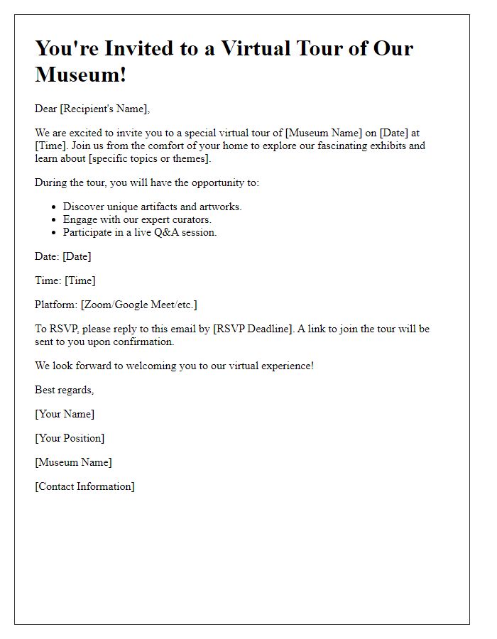 Letter template of museum virtual tour invitation