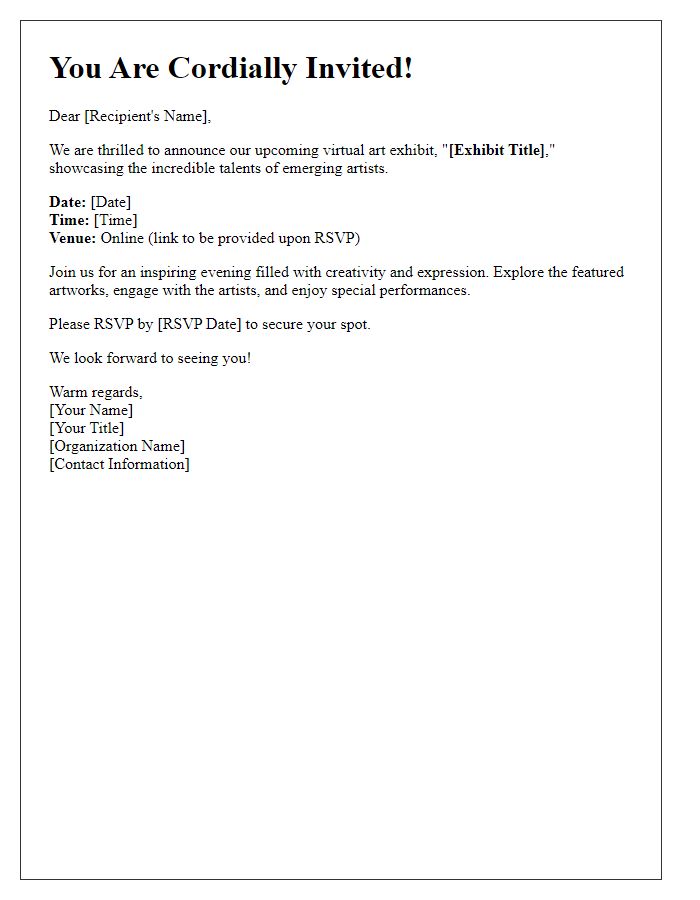 Letter template of virtual art exhibit invitation