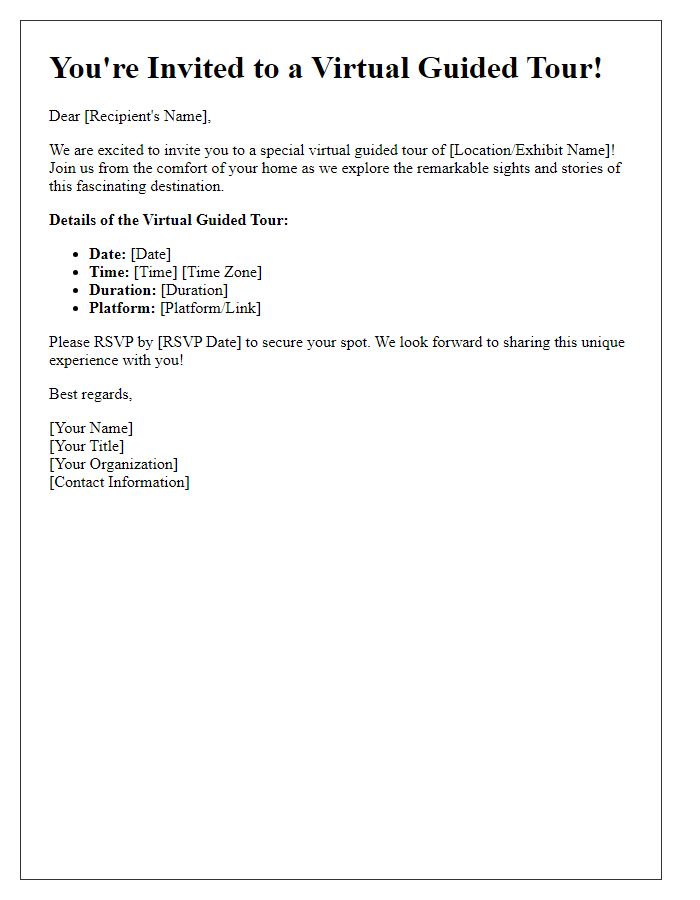 Letter template of virtual guided tour invitation