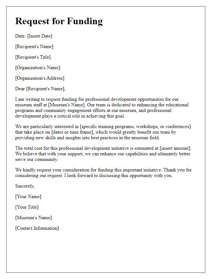 Letter template of request for funding for museum professional development.