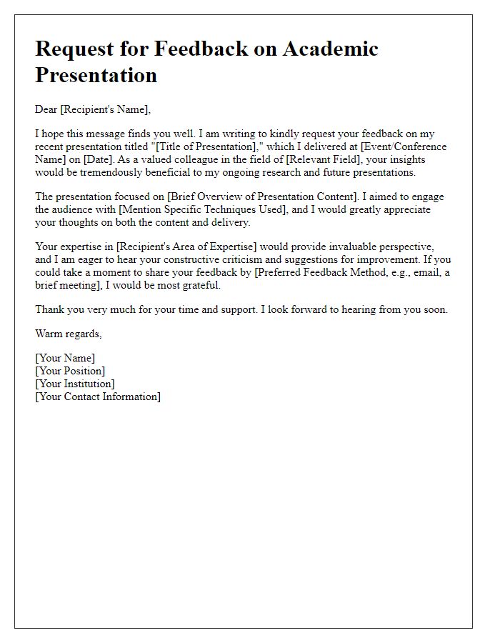 Letter template of museum academic presentation feedback request