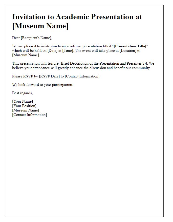 Letter template of museum academic presentation invitation