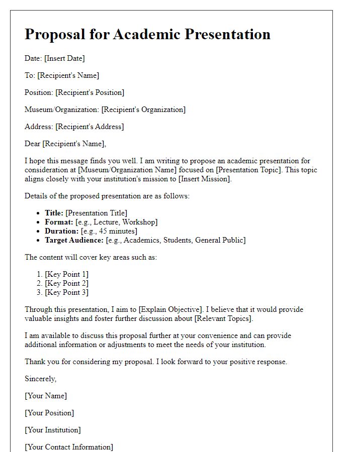 Letter template of museum academic presentation proposal