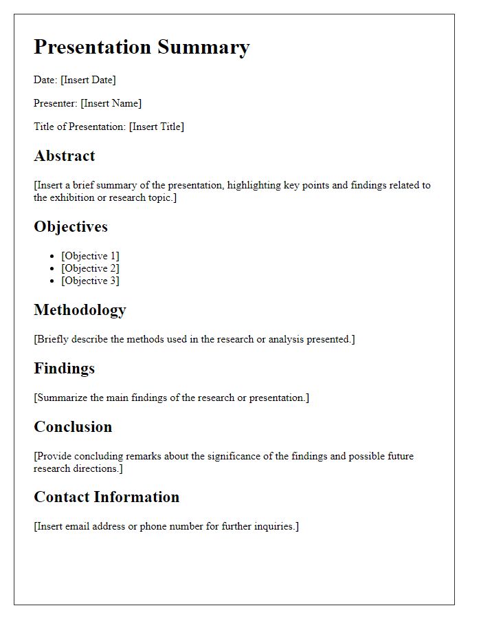 Letter template of museum academic presentation summary