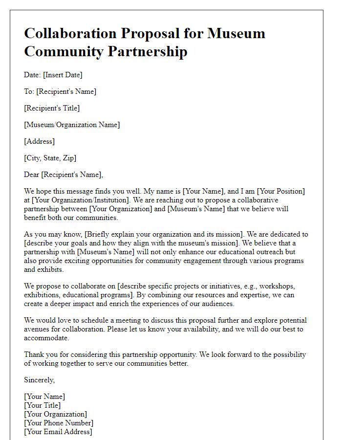 Letter template of collaboration proposal for museum community partnership