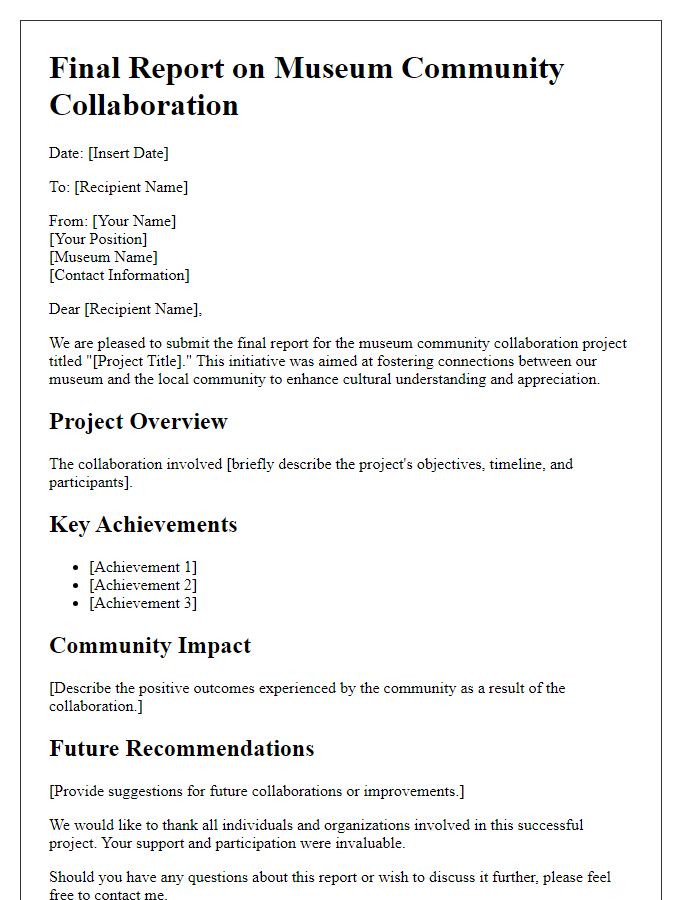 Letter template of final report for museum community collaboration