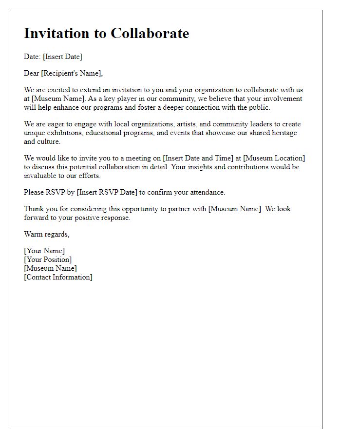 Letter template of invitation for museum community cooperation