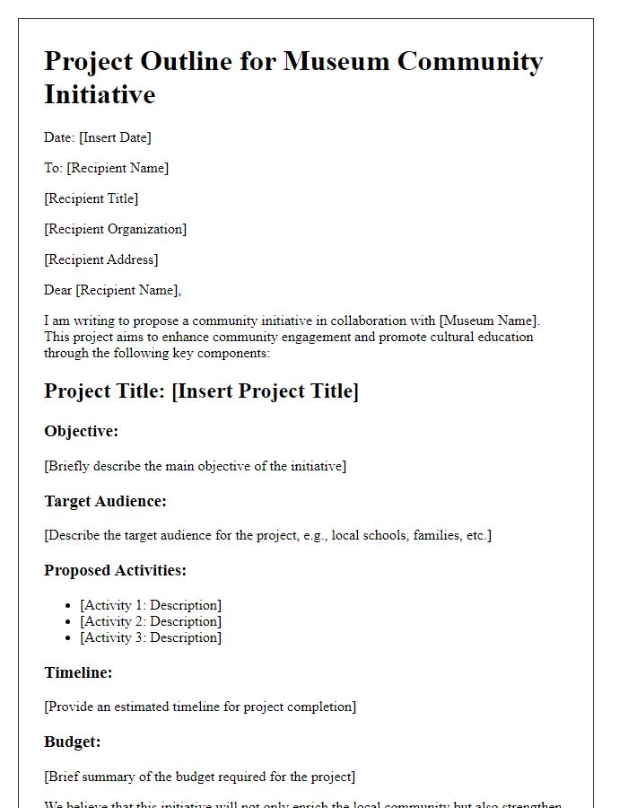 Letter template of project outline for museum community initiative