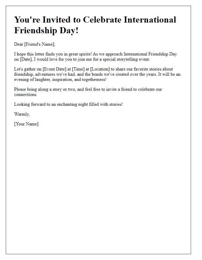 Letter template of International Friendship Day storytelling invitation