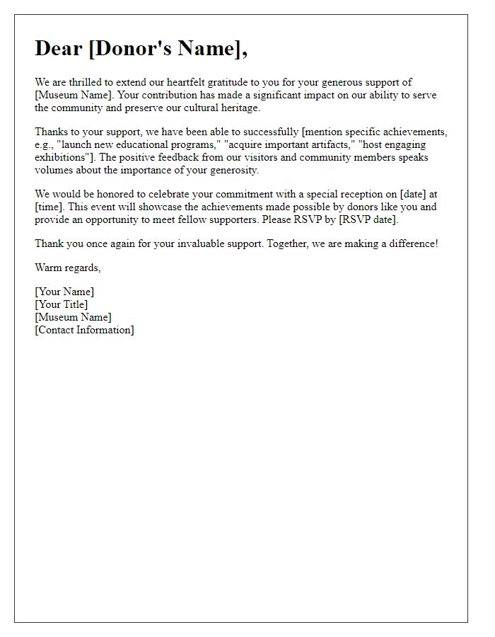 Letter template of celebration for museum donor impact