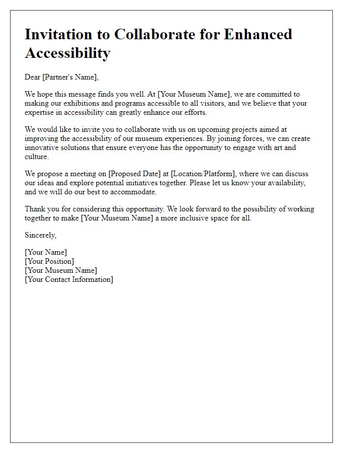 Letter template of collaboration invitation for accessibility partners in museums