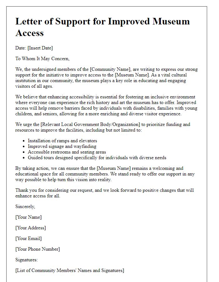 Letter template of community support for improved museum access