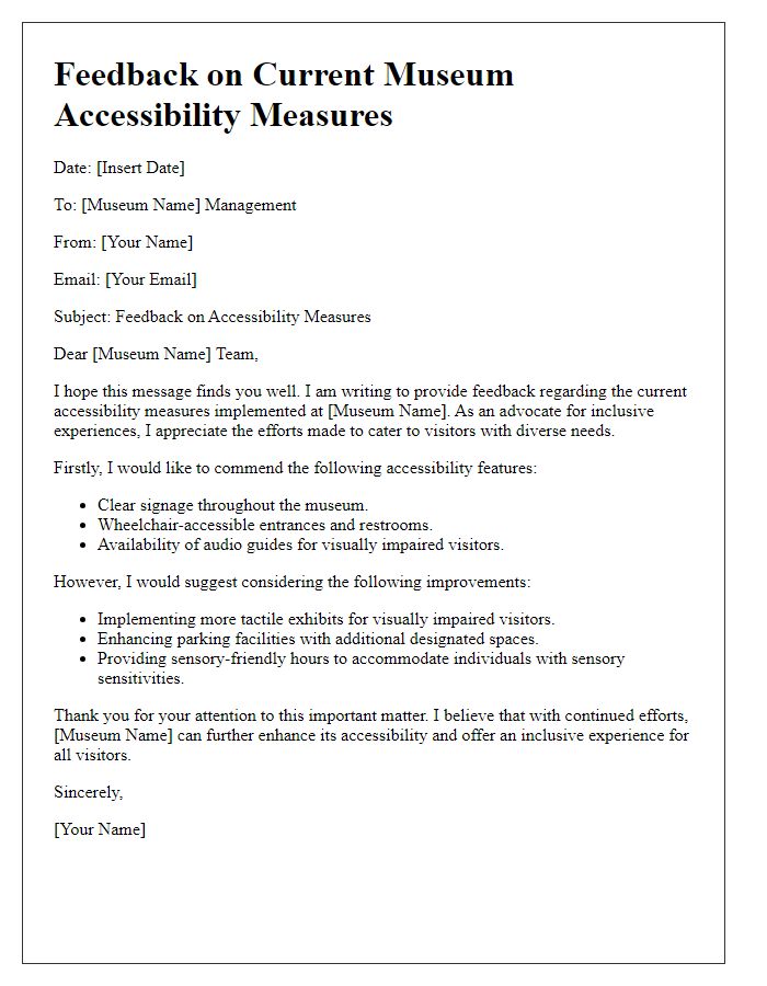 Letter template of feedback on current museum accessibility measures