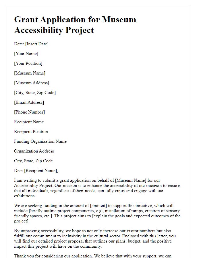 Letter template of grant application for museum accessibility projects