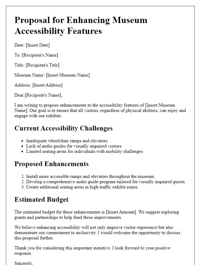 Letter template of proposal for enhancing museum accessibility features