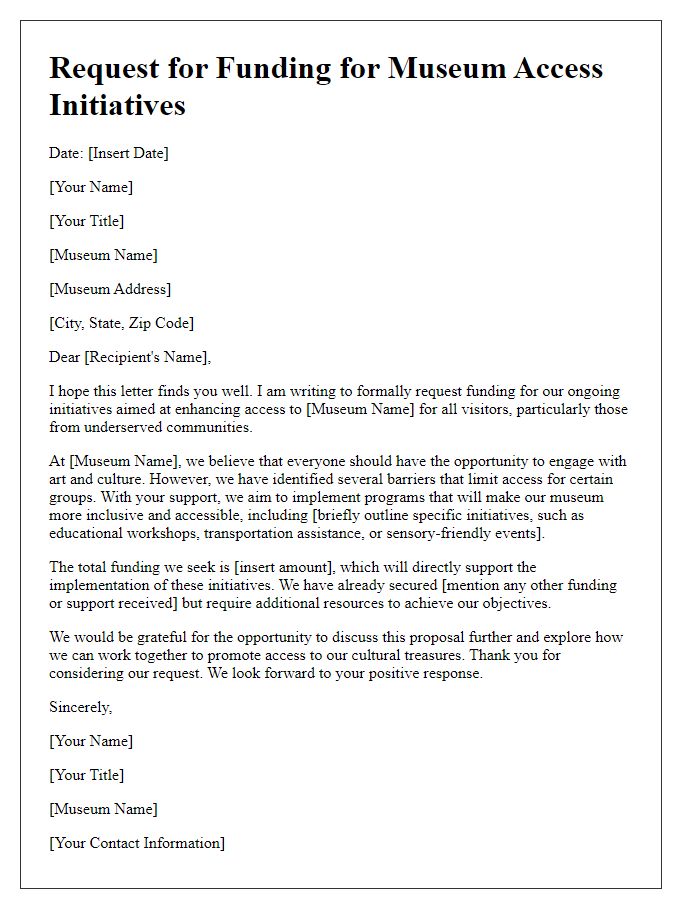 Letter template of request for funding towards museum access initiatives