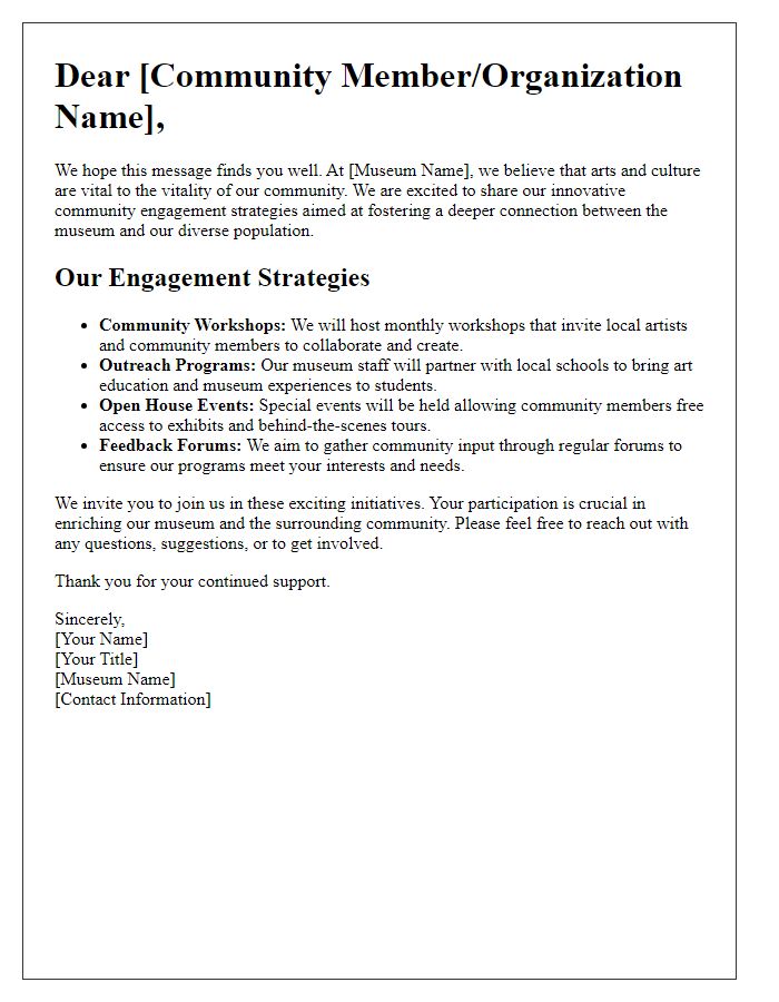 Letter template of museum community engagement strategies