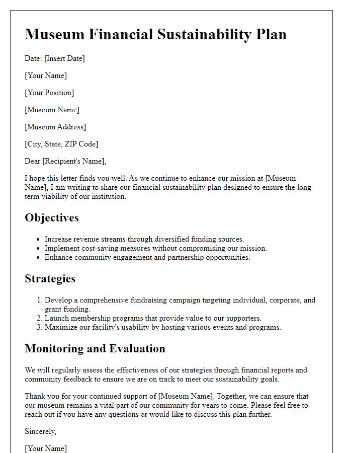 Letter template of museum financial sustainability plan