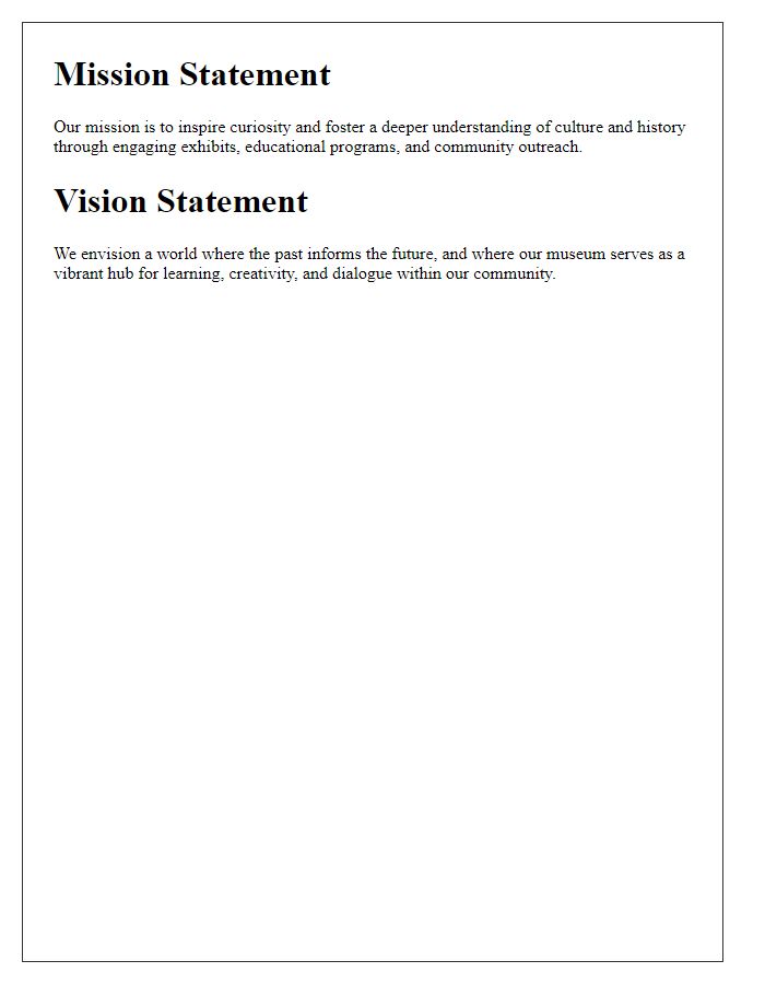 Letter template of museum mission and vision statement