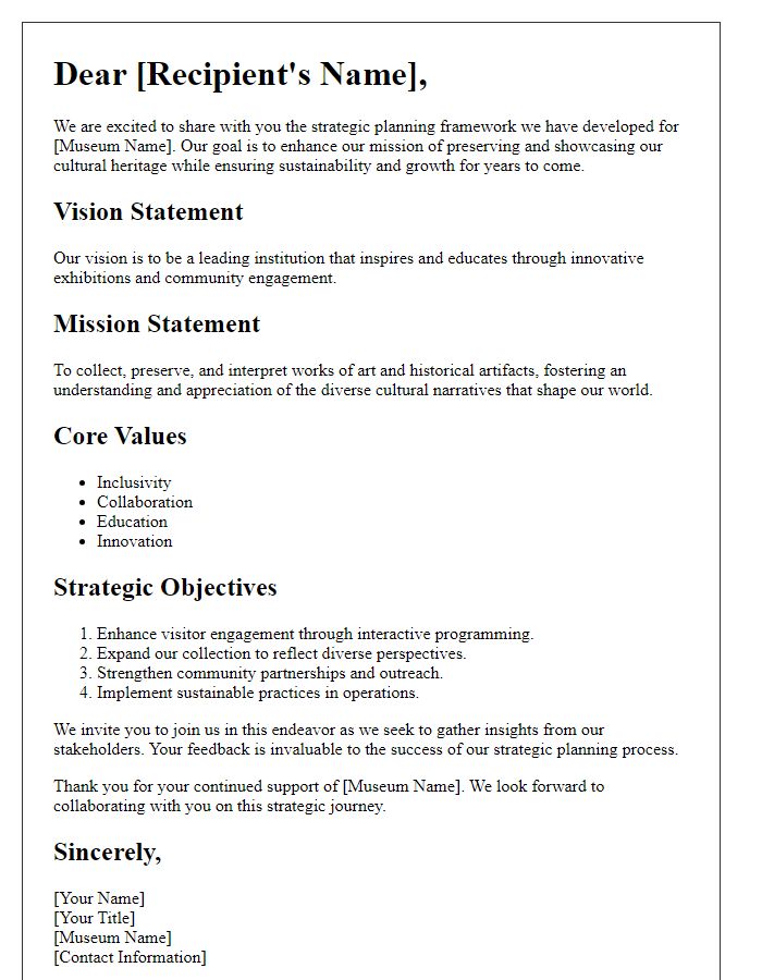 Letter template of museum strategic planning framework