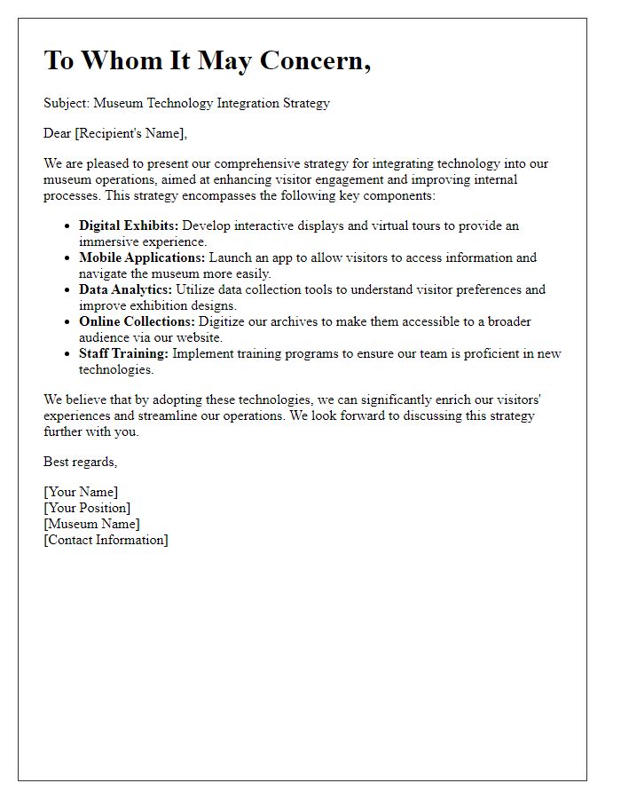 Letter template of museum technology integration strategy