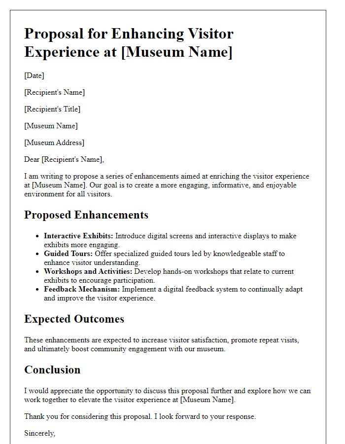 Letter template of museum visitor experience enhancement proposal