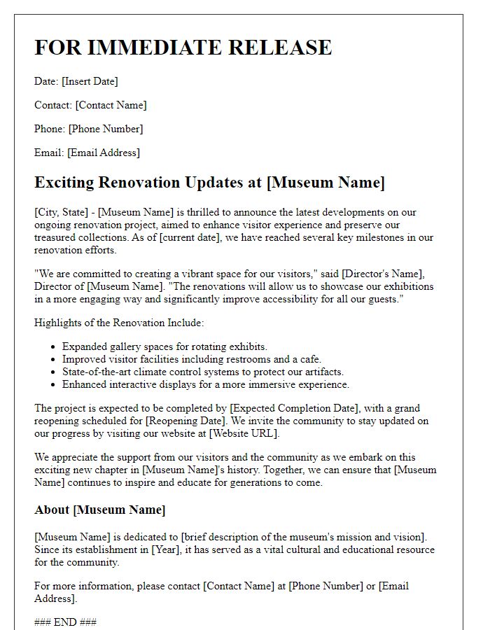 Letter template of museum renovation update for press release