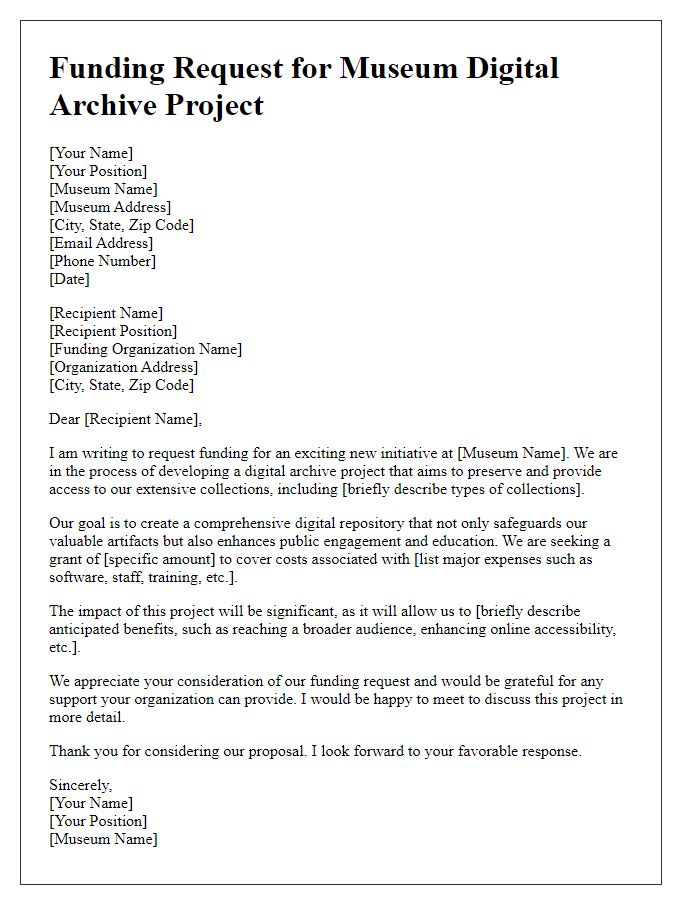 Letter template of funding request for museum digital archive project