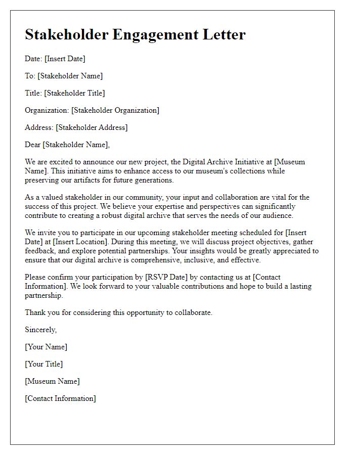 Letter template of stakeholder engagement for museum digital archive project