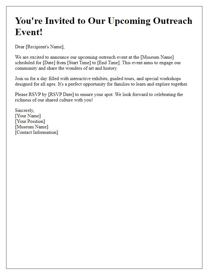 Letter template of museum outreach event announcement