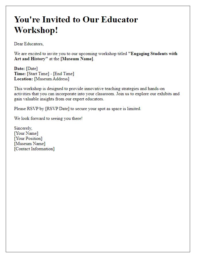 Letter template of museum workshop invitation for educators